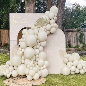 White Sand Balloon Double Stuffed Cream White Balloons Different Sizes Light Grey Latex Balloon Garland Pastel Off White Balloons Arch Kit For Neutral Baby Shower Bridal Wedding Birthday Party Decor