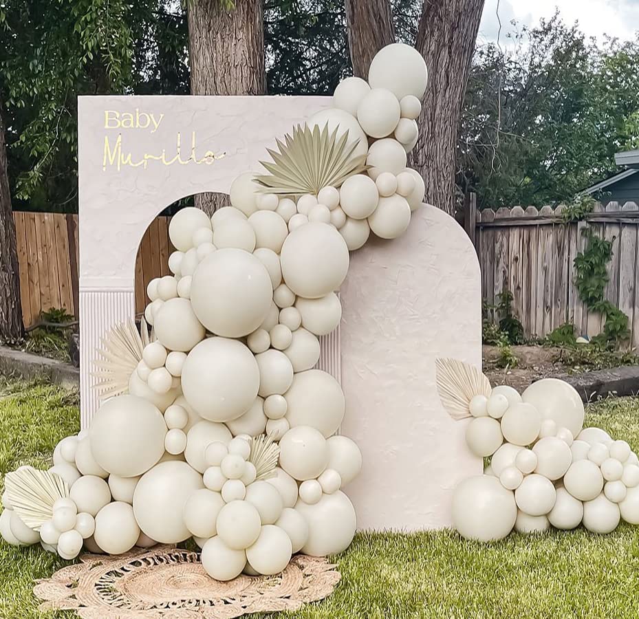 White Sand Balloon Double Stuffed Cream White Balloons Different Sizes Light Grey Latex Balloon Garland Pastel Off White Balloons Arch Kit For Neutral Baby Shower Bridal Wedding Birthday Party Decor