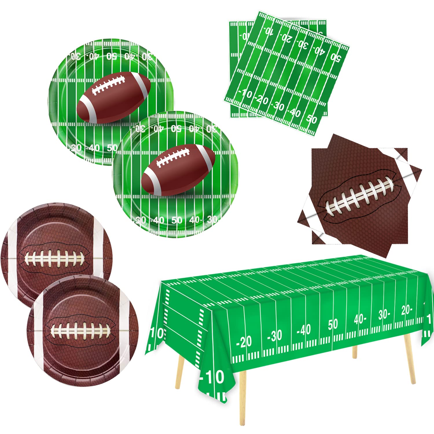 97 PCS Football Party Supplies Tableware Set Football Theme Party Decorations Including Paper Plates Napkins Cups Touchdown Tablecloth for Football Birthday Party, 24 Guests