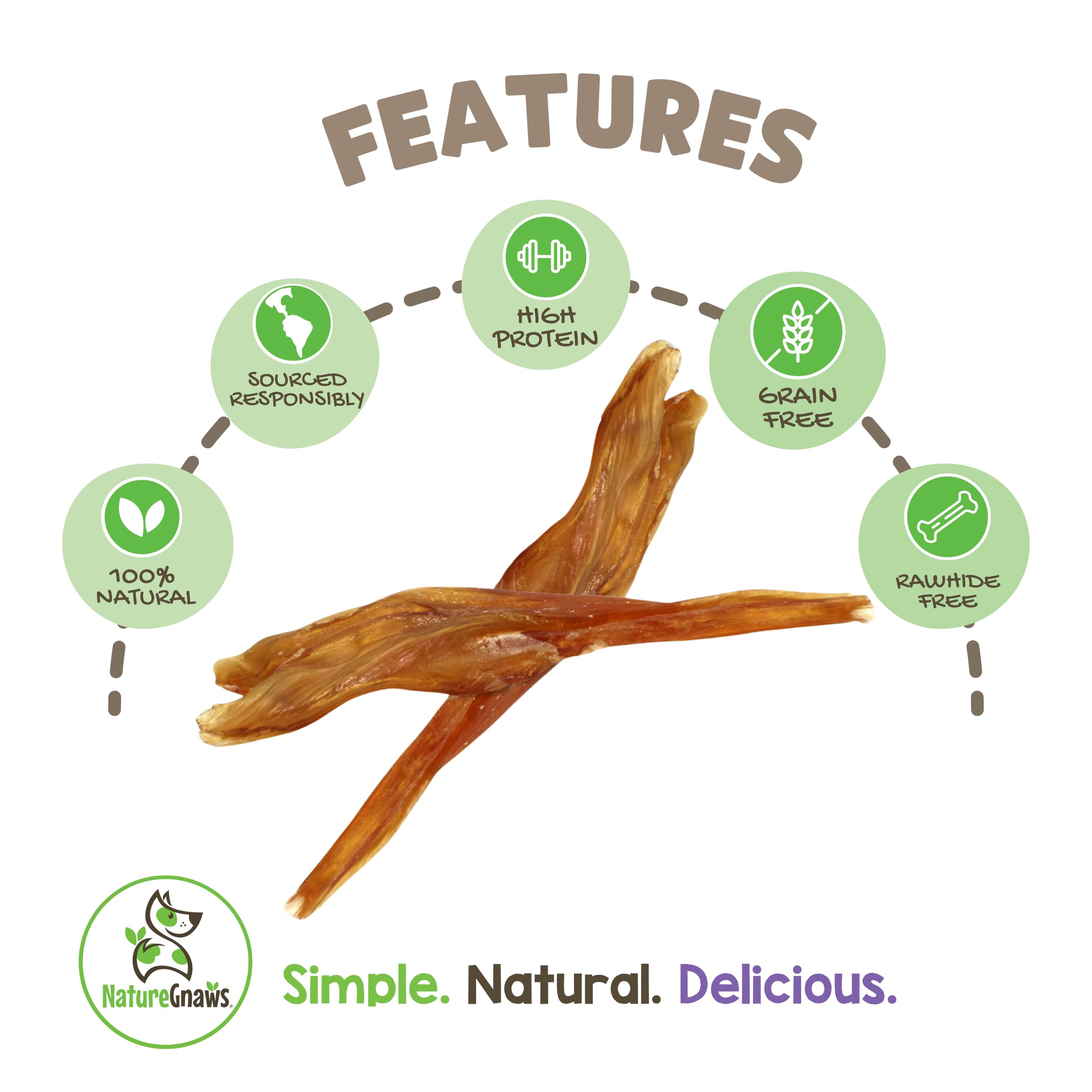 Nature Gnaws Beef Tendons for Dogs 7-11" (6 Count) - Long Lasting for Aggressive Chewers & Large Dogs - Natural Beef Jerky Dog Chew Bones - Rawhide Free