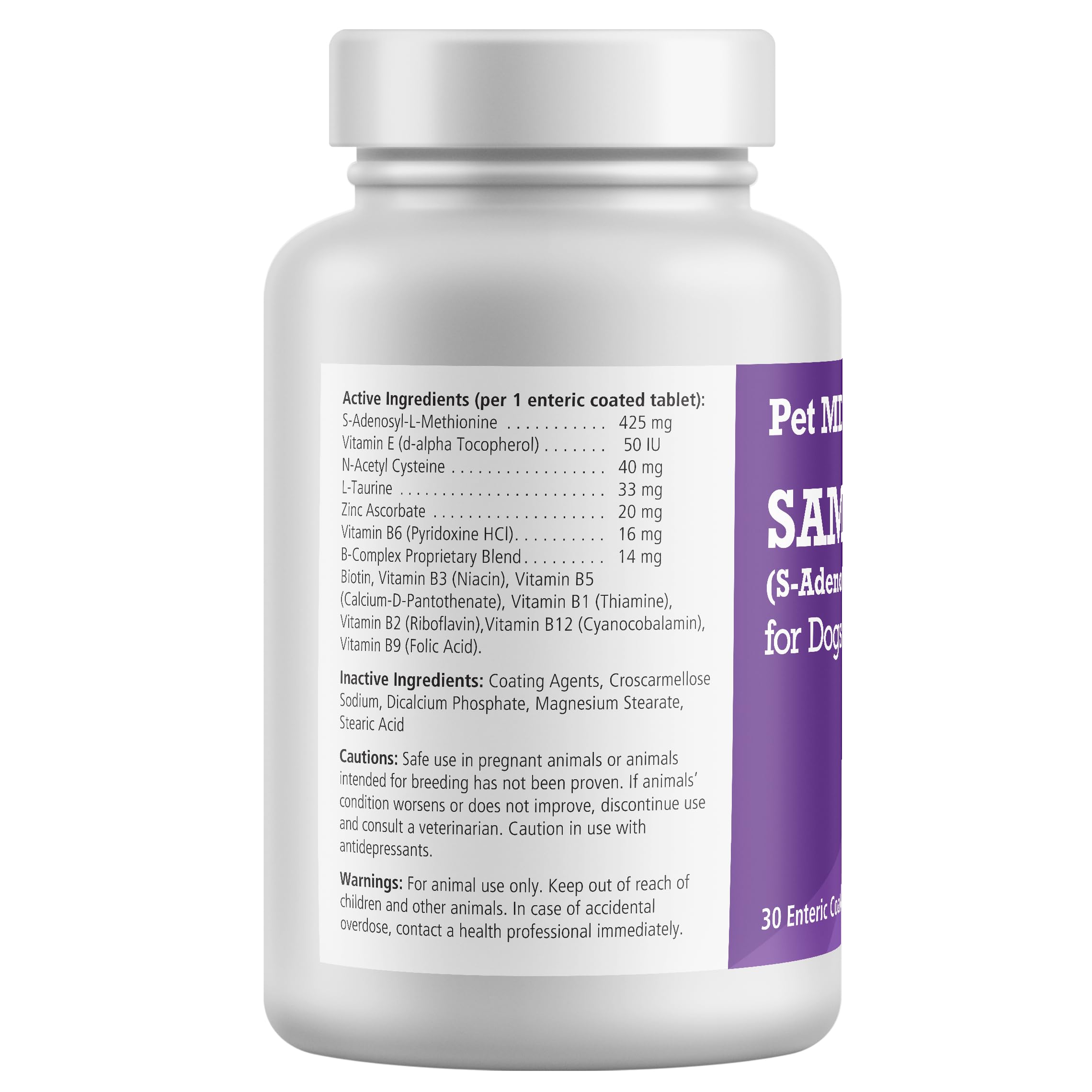 Pet MD Same Plus Liver Support for Dogs - Canine Hepatic Support & Brain Health Supplement - B Vitamins & Same for Dogs - Enteric Coated Tablets - 425mg - 30 ct