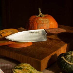 Cuisine Romefort | Sharp Carbon Steel Chef's Knife XC75, 8.7 in blade, with Leather sheath | chef knives with wooden handle | kitchen knife hardened with 58 Rockwell