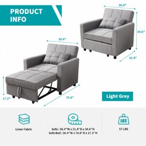 BALUS Comfortable Futon Sofa Bed, 3-in-1 Folding Sleeper Chair Bed, Studio Sectional Sofa Couch, Rv Couch Bed, Light Grey