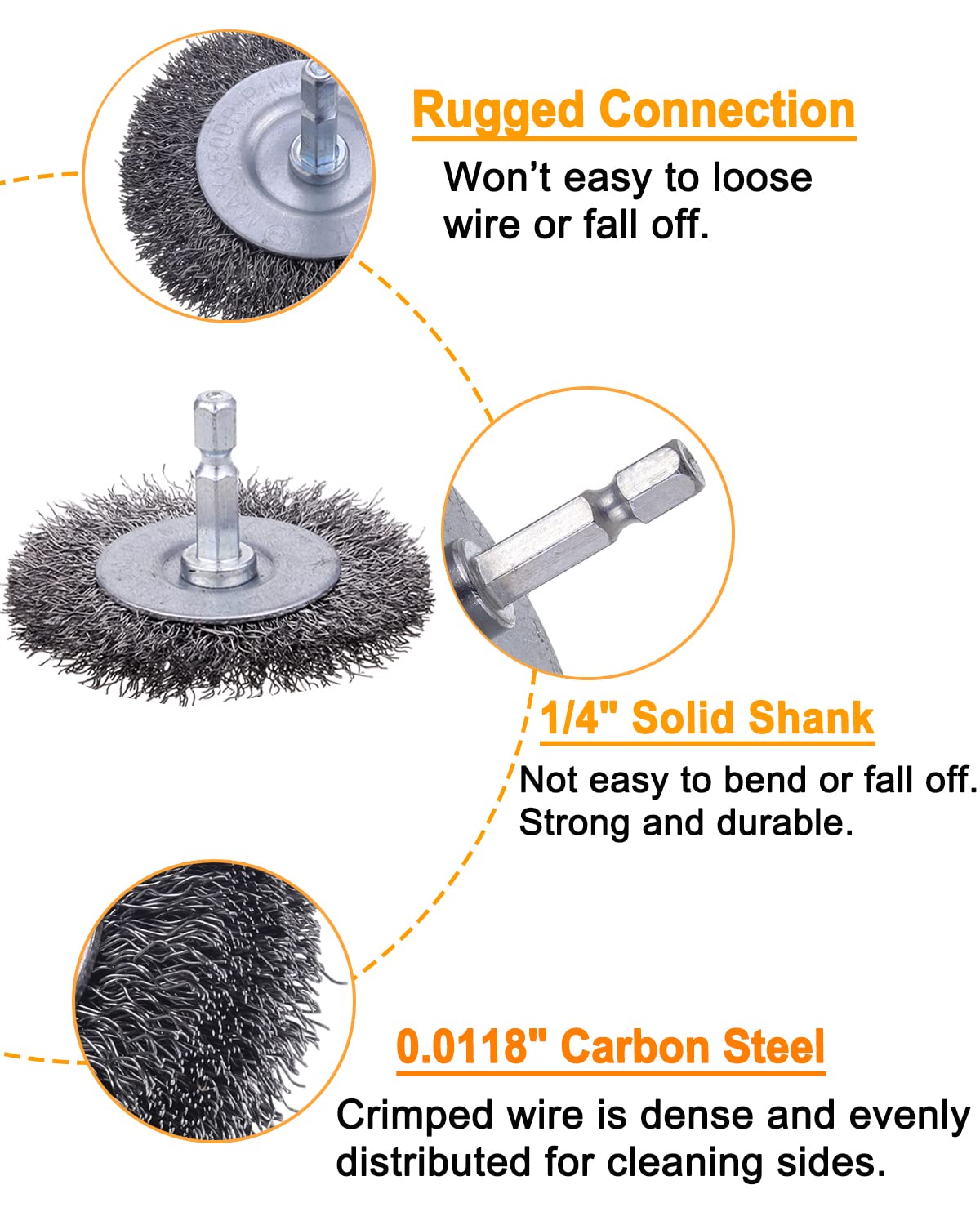 Rocaris 40 Pack Carbon Steel Wire Wheel Brush with 1/4-Inch Hex Shank, Cup Brush, Wheel Brush, Pen Brush Set, for Rust Removal, Corrosion and Scrub Surfaces