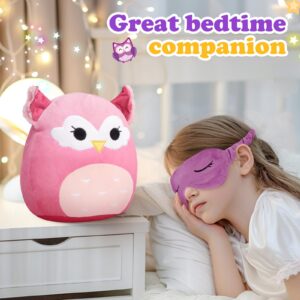 BSTAOFY Cute Owl Soft Plush Pillow with Removable Eye Mask Squishy Owl Stuffed Animal Cushion Hugging Stretchy Nap Pillow Christmas Holiday Valentines Birthday Gifts for Toddlers Kids, 12’’