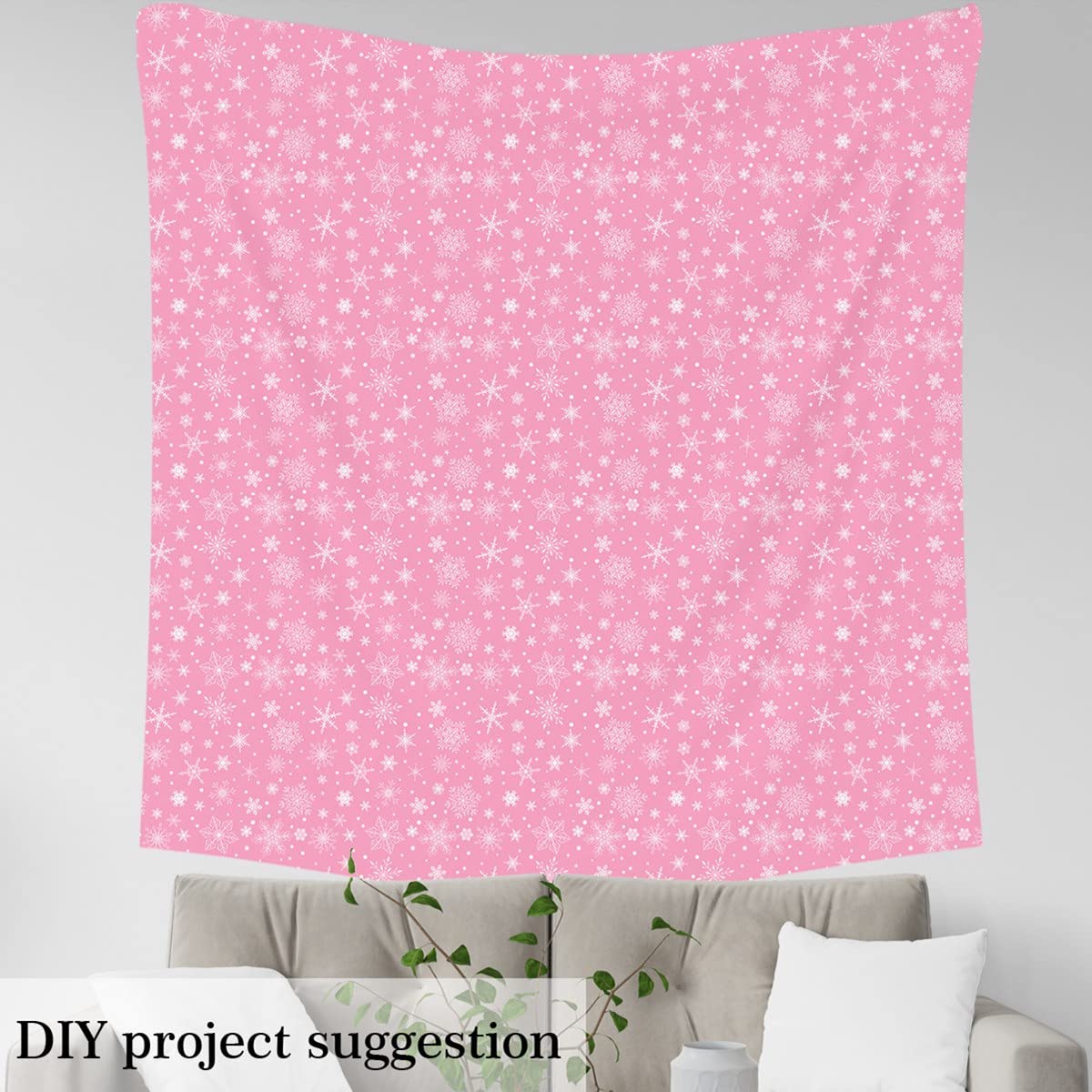 Snowflakes Print Fabric by The Yard Christmas Theme Winter Symbol Stars Fabric for Kids Boys Girls Dots Stripes Geometric Arts Crafts and Sewing Fabric for Quilting Sewing DIY Gift,2 Yards,Pink