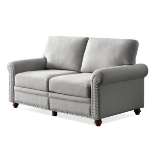 calabash loveseat sofa, modern upholstered love seat 2 seater small couch with classic nails & seat cushion backrest removable for living room, bedroom, apartment, small space, 59inch(grey fabric)