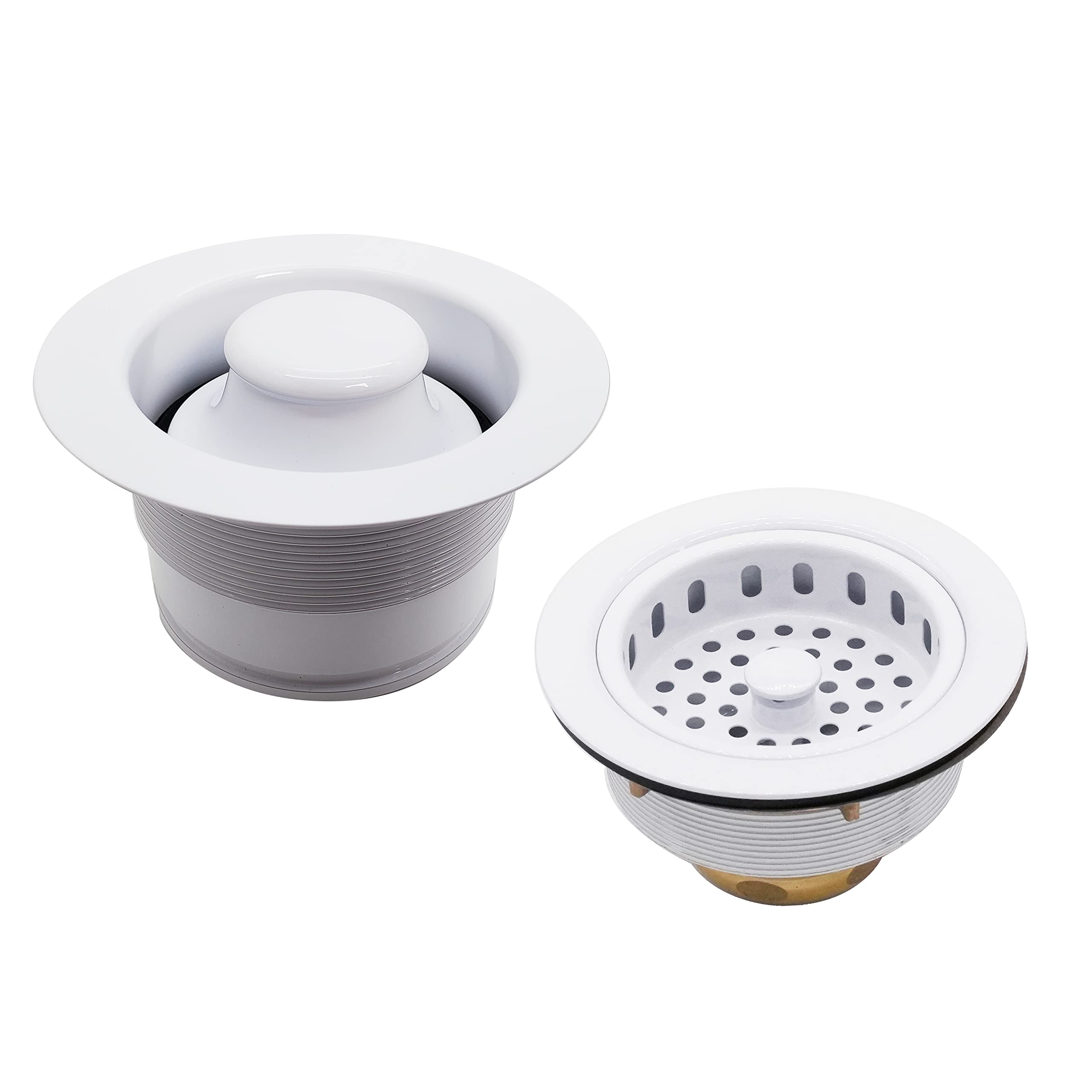 Westbrass CO2185-50 Combo Pack 3-1/2" Post Style Large Kitchen Sink Basket Strainer and Waste Disposal Drain Flange with Stopper, Powder Coat White