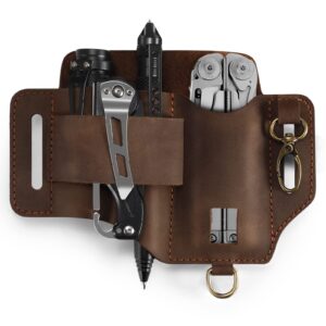 multitool leather sheath for belt,edc belt organizer,multitool holster with multi tool pouch,tactical pen holder,flashlight holder and key holder,edc pouch for men,gift for father