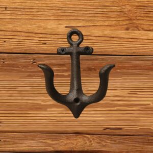 eaedmy vintage retro cast iron nautical anchor hook, anchor towel coat hooks key hooks wall hooks nautical coastal bathroom wall decor hooks, including screws (1.black 1pcs)