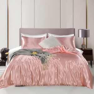 Silk Like Satin Bedding Hot Pink Duvet Cover Set Soft Lightweight Polyester Satin Comforter Cover Sexy Hotel Silky Bedding Sets Queen 1 Duvet Cover 2 Pillowcases (Queen, Hot Pink)