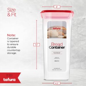 Tafura Bread Container | Bread Storage Container | Plastic Bread Box | Bread Loaf Keeper with Red Lid | Bread Saver Dispenser, BPA Free