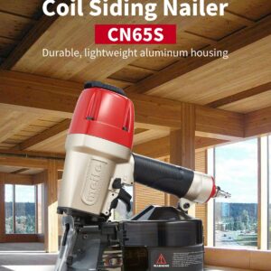 meite Siding Nail Gun, Pneumatic Coil Siding Nailer Professional Lightweight Air Coil Nail Gun with Safety Nose, Compatible with 1-1/2 Inch to 2-1/2 Inch Coil Siding Nails (CN65S)