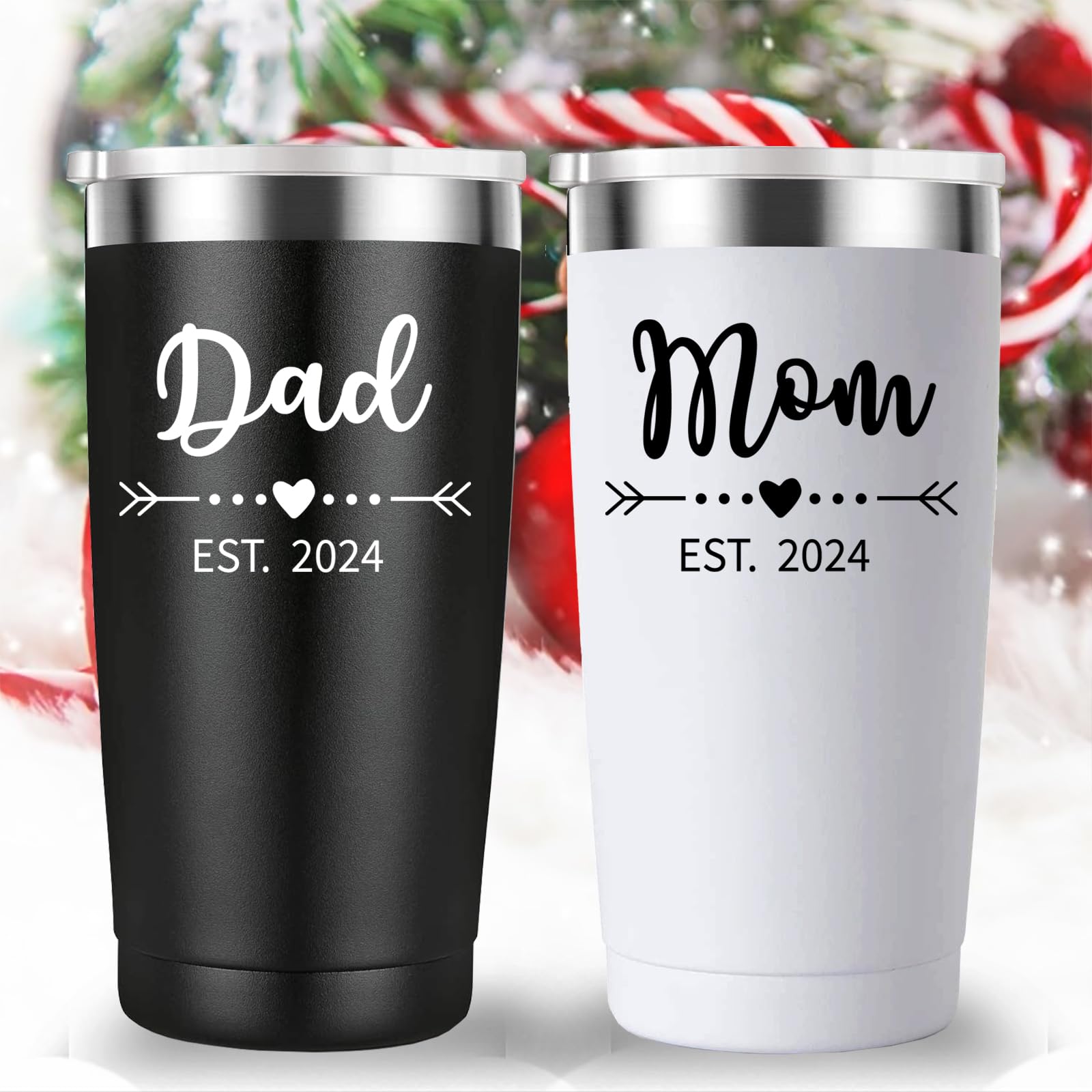 Dad and Mom Est 2024 Travel Mug Tumbler.New Parents Pregnancy Gifts.Fathers Day Mothers Day Anniversary Birthday Christmas Gifts Ideas for New Mom Dad.Parents to Be Baby Shower Gifts(20oz Black&White)