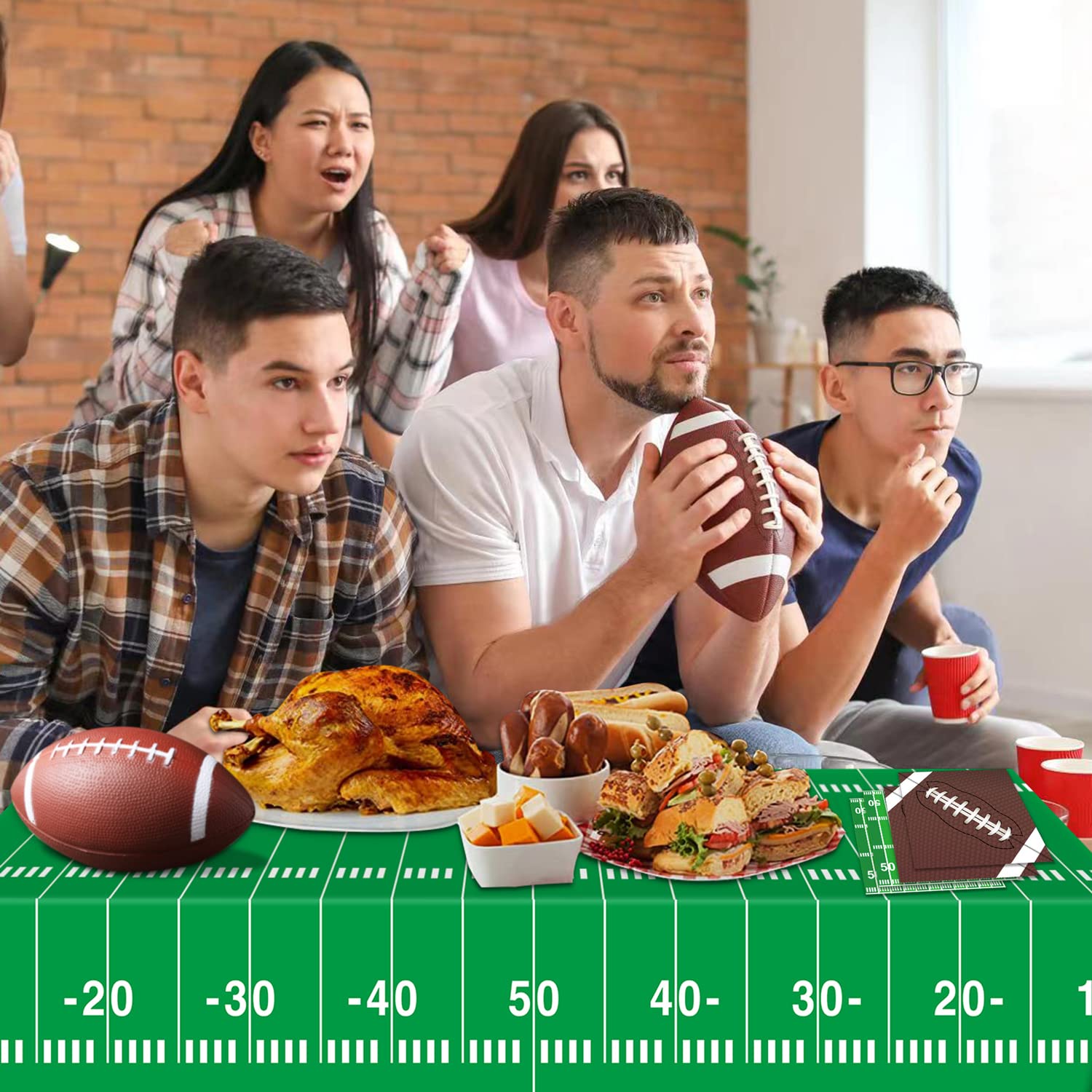 97 PCS Football Party Supplies Tableware Set Football Theme Party Decorations Including Paper Plates Napkins Cups Touchdown Tablecloth for Football Birthday Party, 24 Guests