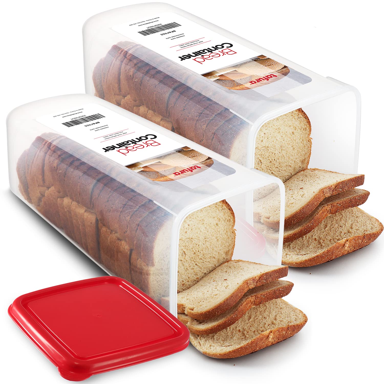 Tafura Bread Container | Bread Storage Container | Plastic Bread Box | Bread Loaf Keeper with Red Lid | Bread Saver Dispenser, BPA Free