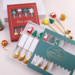 Christmas Spoon Stainless Steel Christmas Tree Tea Spoon for Home, Xmas Coffee Spoon Dinner Forks Dessert Spoon Stirring Spoon Ice Cream Spoon Creative Tableware Gift, Holiday Party Supply (6pcs-B)