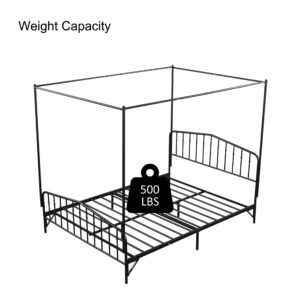 Tensun Detachable Queen Anti-Noise Platform Metal Canopy Bed with Headboard,Black