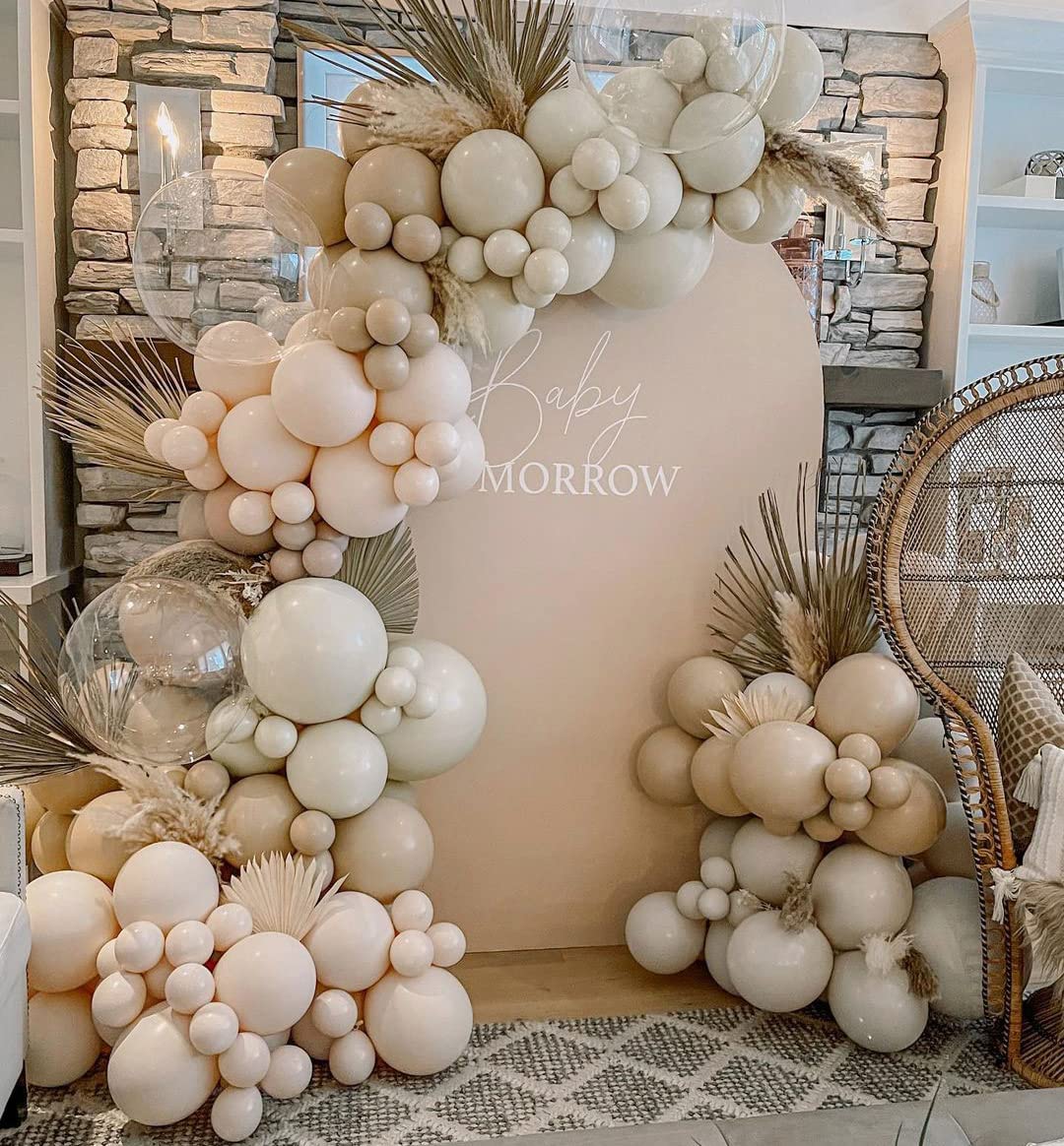 White Sand Balloon Double Stuffed Cream White Balloons Different Sizes Light Grey Latex Balloon Garland Pastel Off White Balloons Arch Kit For Neutral Baby Shower Bridal Wedding Birthday Party Decor