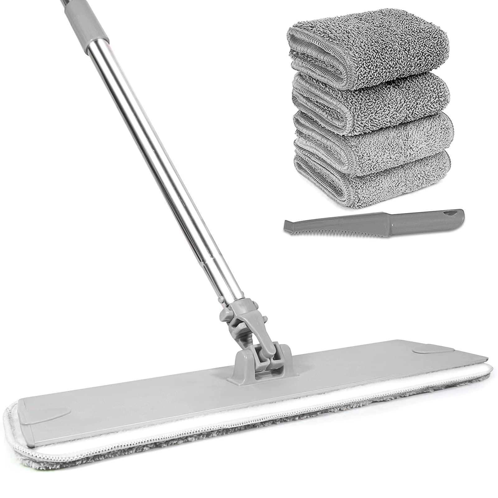 18" Professional Microfiber Mop Floor Cleaning mop, Flat Mop with Stainless Steel Handle,4 Reusable Washable Mop Pads and mop Pads Brush,Microfiber Mop for Hardwood (I18 Professional Microfiber Mop)