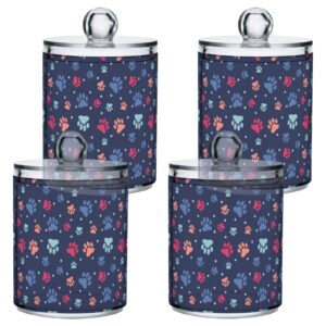 2 pack qtip holder dispenser paw navy blue apothecary jars with lids dog plastic acrylic bathroom vanity countertop canister storage organizer for cotton ball,swabs,pads,floss