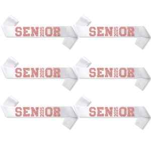 vaitan 6pcs white senior 2025 satin sashes with rose gold glitter letters- 2025 graduation celebrations sashes - senior cheer sash - cheerleader sash - class competition sashes