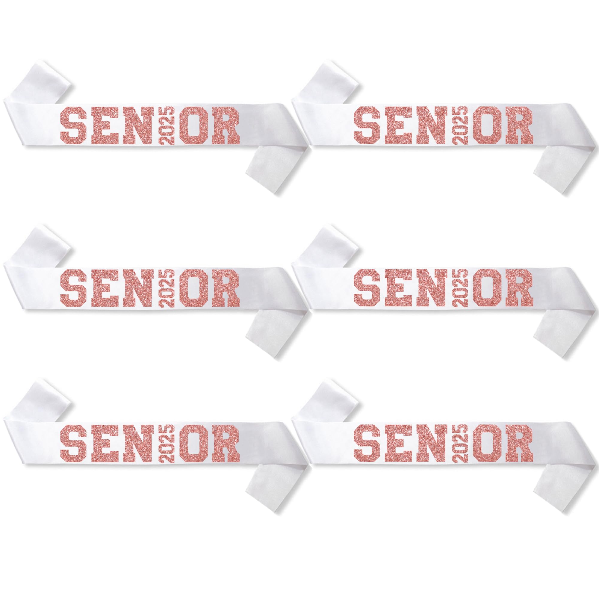 VAITAN 6Pcs White Senior 2025 Satin Sashes with Rose Gold Glitter Letters- 2025 Graduation Celebrations Sashes - Senior Cheer Sash - Cheerleader Sash - Class Competition Sashes