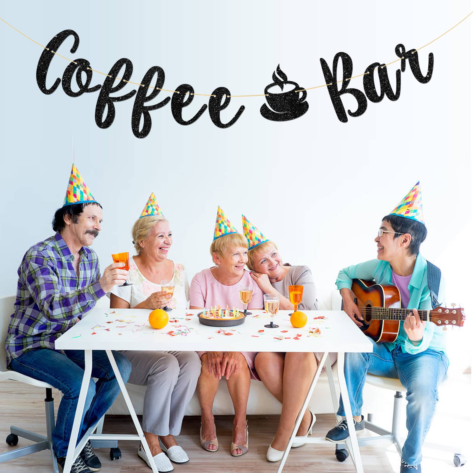 Talorine Coffee Bar Banner, Bridal Shower, Engagement, Wedding, Bar Party Decorations (Black Glitter)