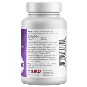 Pet MD Same Plus Liver Support for Dogs - Canine Hepatic Support & Brain Health Supplement - B Vitamins & Same for Dogs - Enteric Coated Tablets - 425mg - 30 ct