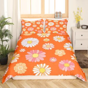 feelyou 60s?70s?groovy bedding set kids retro?hippie?flower comforter cover set for boys teens vintage boho plant floral duvet cover botanical blossom orange bedspread cover twin size 2pcs bedclothes