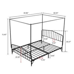 Tensun Detachable Queen Anti-Noise Platform Metal Canopy Bed with Headboard,Black