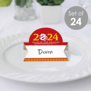 Big Dot of Happiness Chinese New Year - 2024 Year of the Dragon Tent Buffet Card - Table Setting Name Place Cards - Set of 24