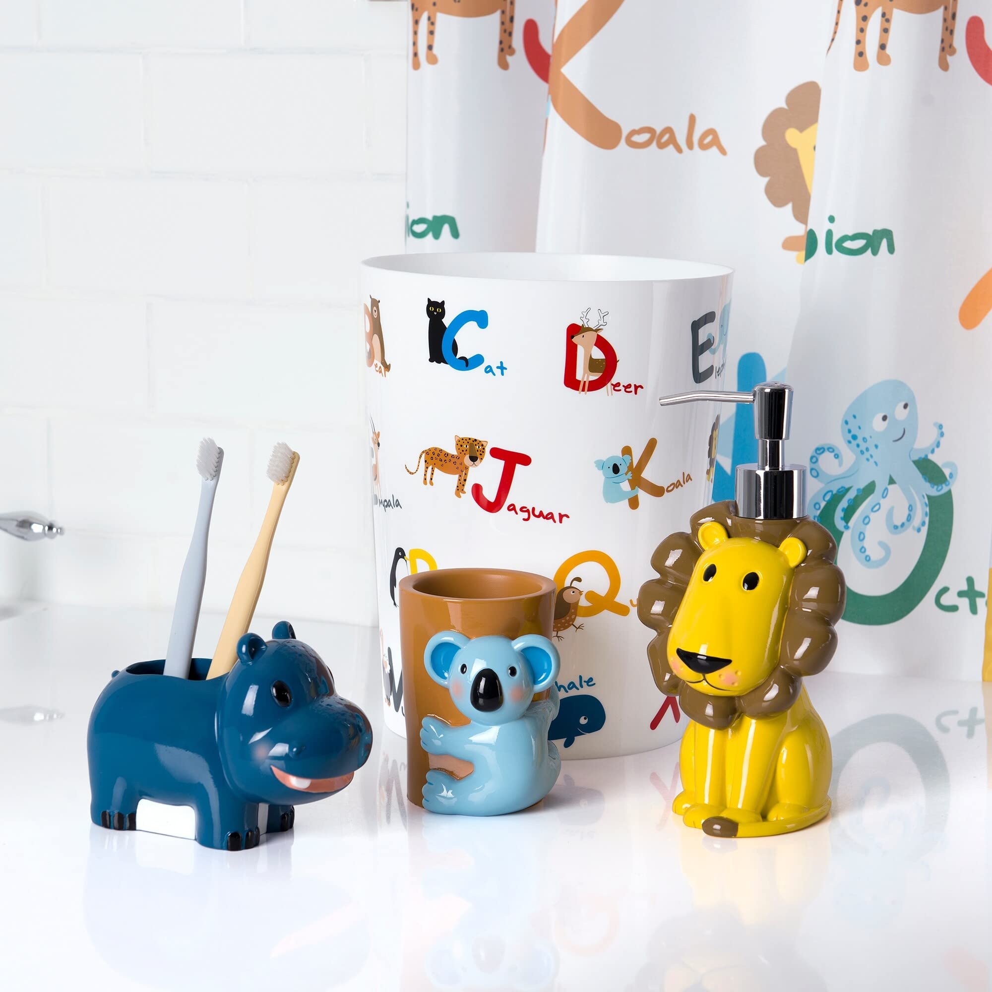 Animal Alphabet Wastebasket White Novelty Plastic