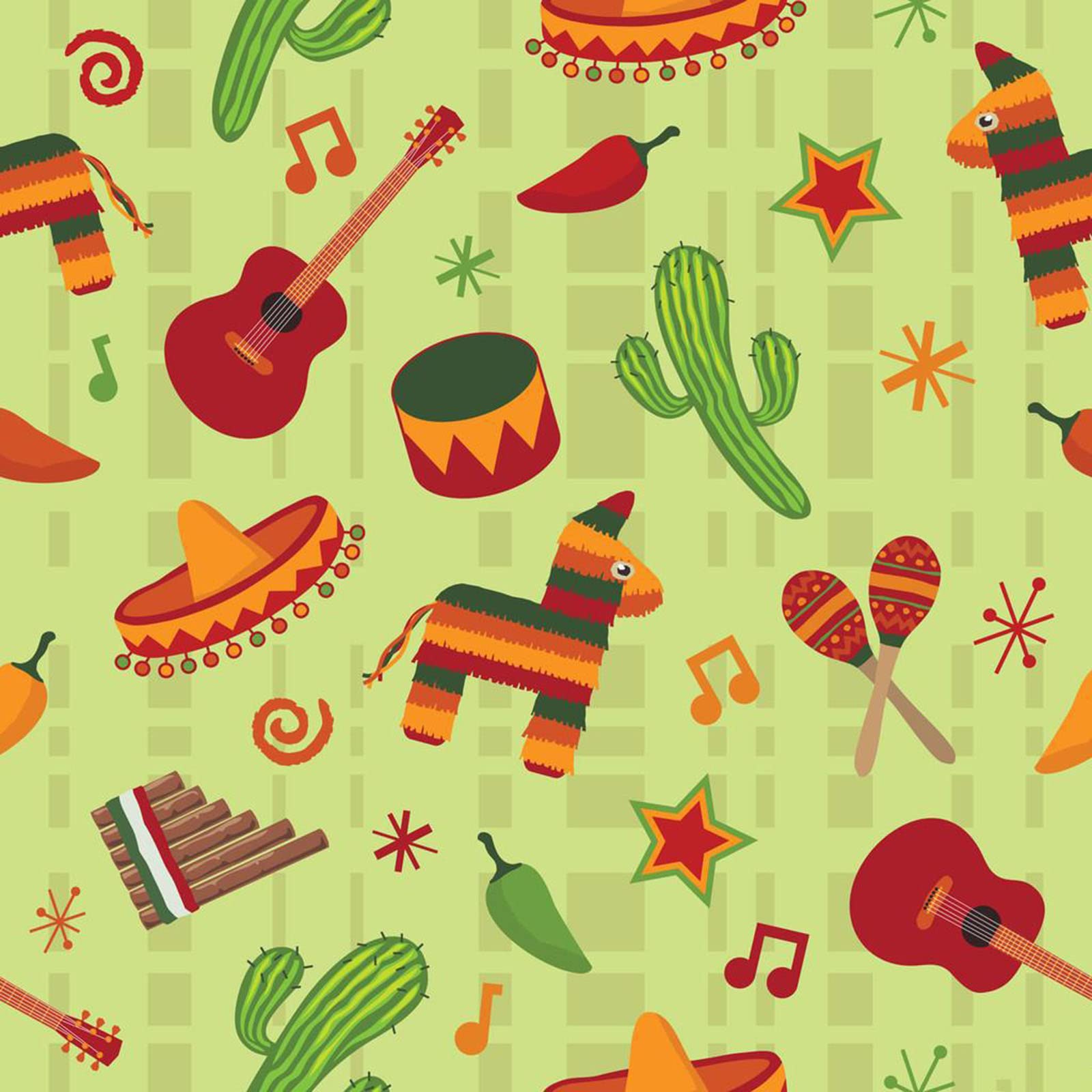 Gigicloud 10pcs Squares Quilting Fabric Bundles, Mexican Fiesta Theme Cotton Fabric Bundle Quilting Sewing Patchwork Cactus Guitar Donkey Printed Fat Quarters Bundle for DIY Sewing Quilting