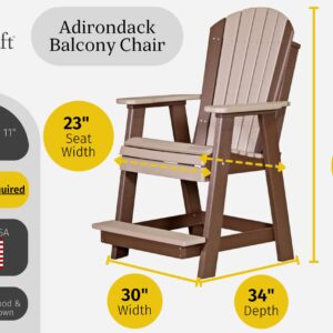 LuxCraft Plastic Poly Adirondack Balcony Chair with Built-in Footrest, Counter Height Outdoor Patio Dining Chair (Weatherwood & Chestnut Brown)