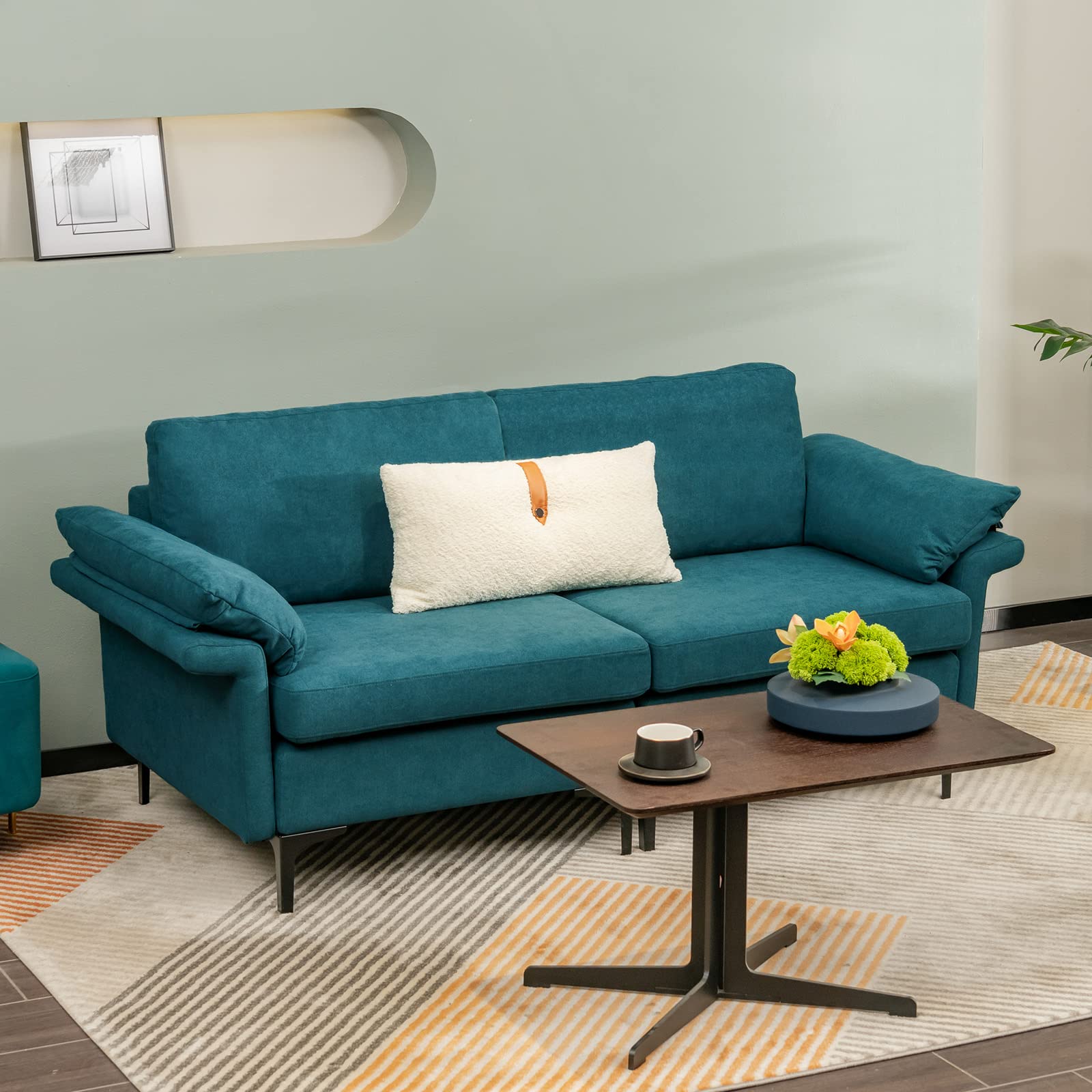 KOMFOTT 72.5” Loveseat Sofa Couch, Modern Love Seat with Removable Armrest Pillows, Steel Frame Legs & Cozy Cushions, 2-Seat Sofa Couch for Living Room and Apartment (Teal)