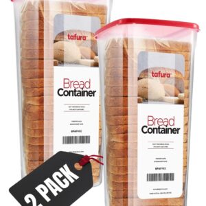 Tafura Bread Container | Bread Storage Container | Plastic Bread Box | Bread Loaf Keeper with Red Lid | Bread Saver Dispenser, BPA Free