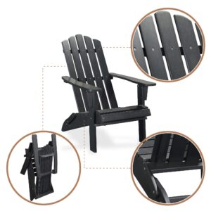 PolyTEAK Folding Adirondack Chair Set of 4, Premium Weather Resistant Poly Lumber, Outdoor Patio Furniture, Up to 300 lbs, Plastic Adirondack Chairs for Garden Fire Pit, Classic Collection - Black