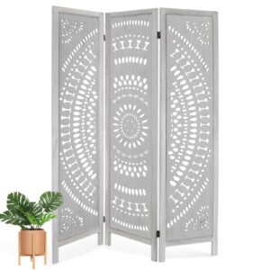 ecomex 3 panel wood room dividers fully assembled 5.6ft carved room dividers and folding screens room divider screen wood freestanding partition for home bedroom office restaurant, retro white