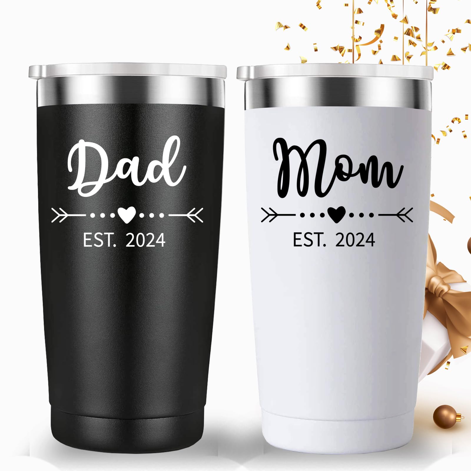 Dad and Mom Est 2024 Travel Mug Tumbler.New Parents Pregnancy Gifts.Fathers Day Mothers Day Anniversary Birthday Christmas Gifts Ideas for New Mom Dad.Parents to Be Baby Shower Gifts(20oz Black&White)