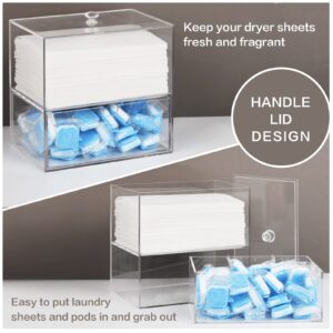 Dryer Sheet Holder, Dispenser, Acrylic Dryer Sheet Container Box for Laundry Room Organization, Storage Dryer and Fabric Sheet, Dryer Balls, Clothes Pins, Laundry Pods