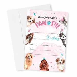 puppy birthday invitations, let's pawty birthday party invites decorations, dog birthday party and events supplies, 20 fill-in invites cards with matching envelopes（yqk-029）