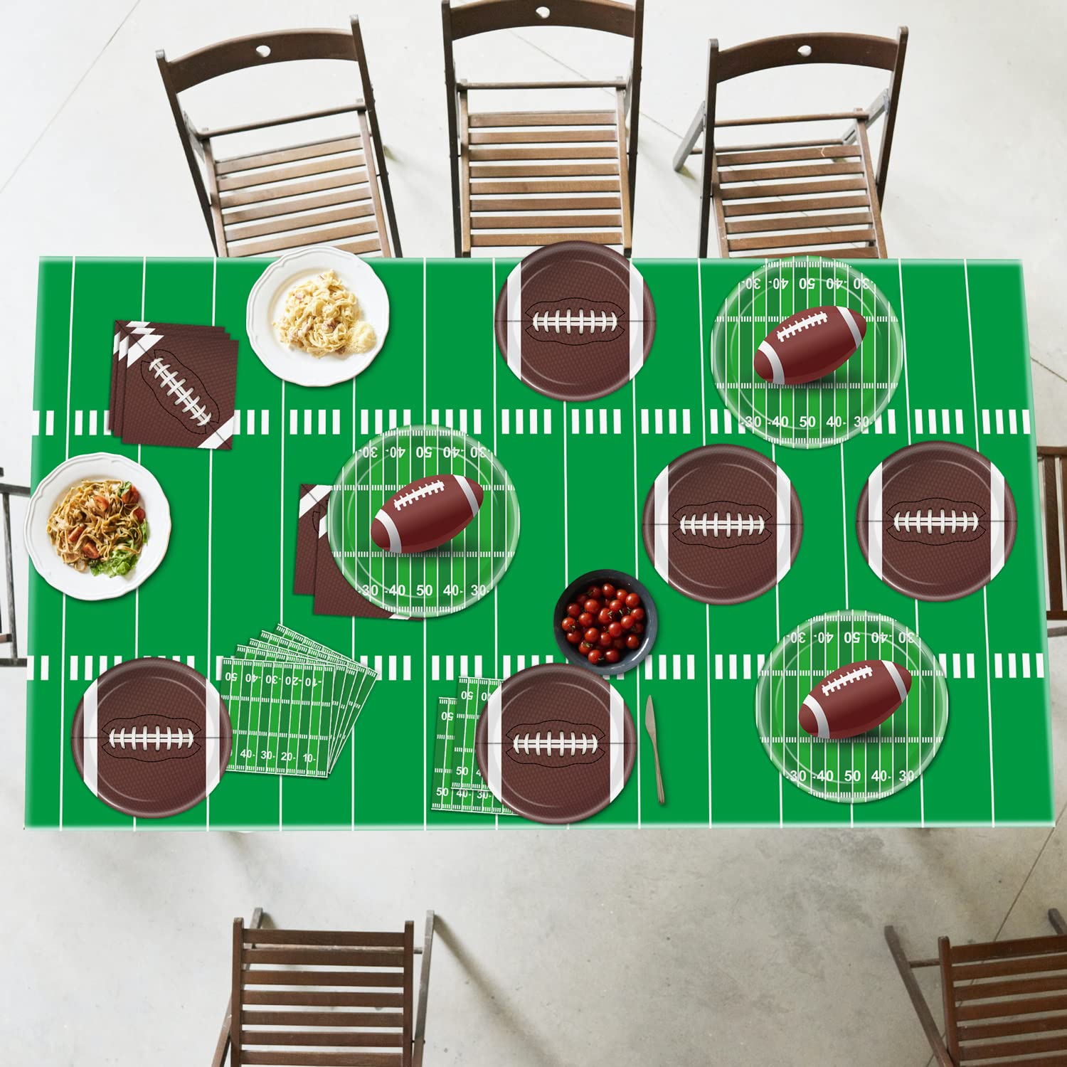 97 PCS Football Party Supplies Tableware Set Football Theme Party Decorations Including Paper Plates Napkins Cups Touchdown Tablecloth for Football Birthday Party, 24 Guests