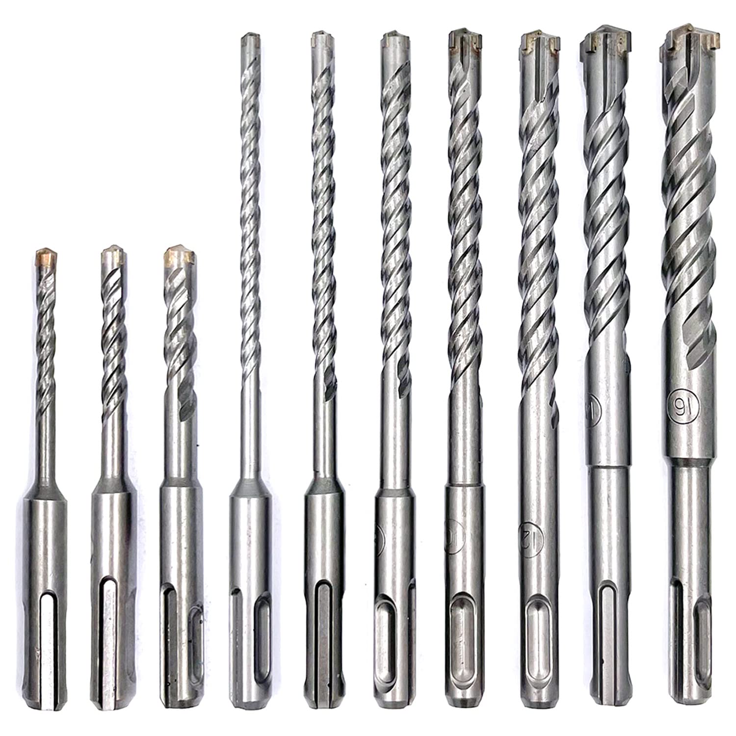 JFOGO 10 Pieces Carbide-Tipped SDS-Plus Rotary Hammer Drill Bit Set for Concrete，Brick,Block,Stone,Masonry