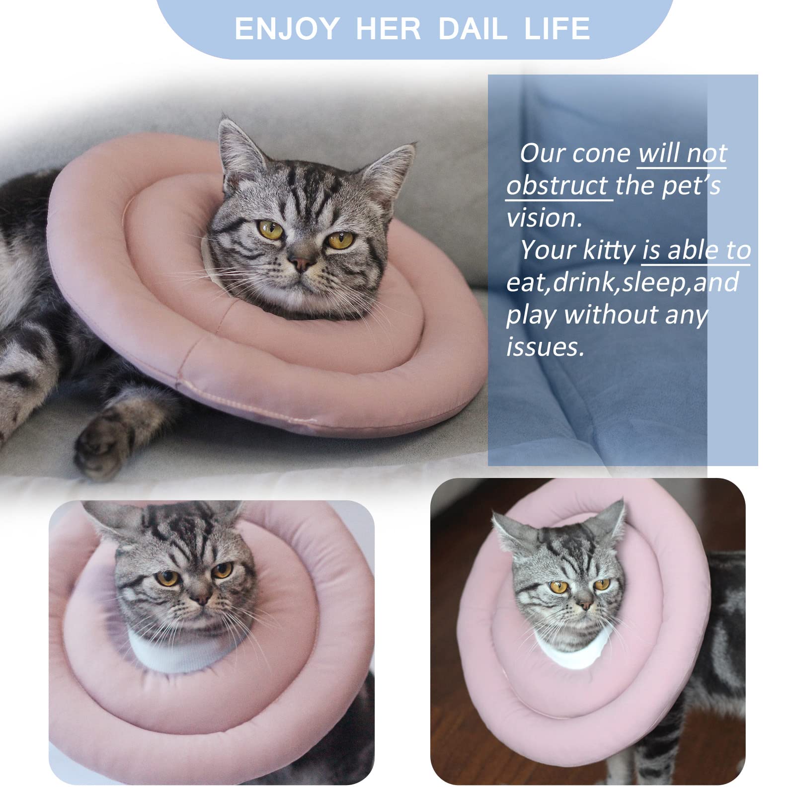 Docutca Soft Cat Cone Collar, Cat Recovery Collar, Cute Donut Cat Cone Alternative After Surgery with Adjustable Neck Strap,Comfy Pet Pillow Cone for Small Dog, Kitten