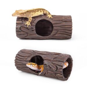 REPTIZOO Reptile Hide Cave Resin Hollow Tree Trunk Hideout Hermit Crab Climbing Toys Reptile Shelter Sleeping Cave for Arboreal Reptiles, Hermit Crabs, Leopard Gecko, Lizard Terrarium Decor