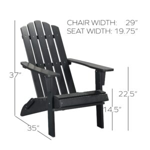 PolyTEAK Folding Adirondack Chair Set of 4, Premium Weather Resistant Poly Lumber, Outdoor Patio Furniture, Up to 300 lbs, Plastic Adirondack Chairs for Garden Fire Pit, Classic Collection - Black