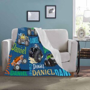 Custom Throw Blanket for Kids Boys, Personalized Car Fleece Blanket with Name Soft Cartoon Blanket for Christmas Birthday Shower Gift