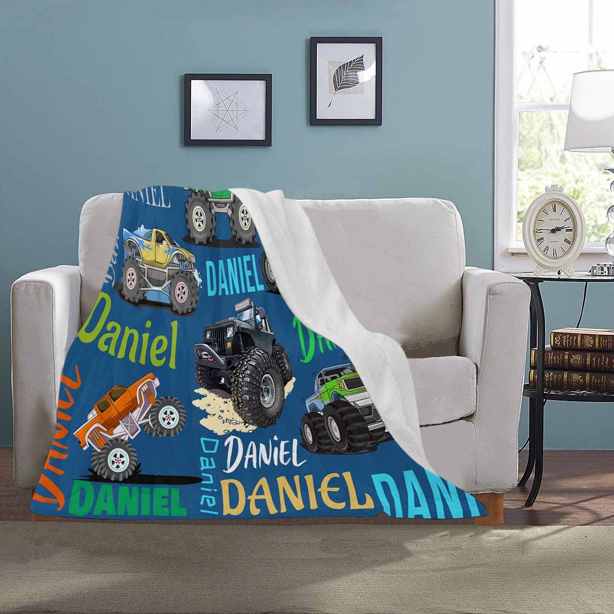 Custom Throw Blanket for Kids Boys, Personalized Car Fleece Blanket with Name Soft Cartoon Blanket for Christmas Birthday Shower Gift