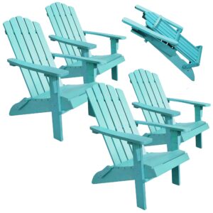 polyteak folding adirondack chair set of 4, premium weather resistant poly lumber, outdoor patio furniture, up to 300 lbs, plastic adirondack chairs for garden fire pit, classic collection - blue